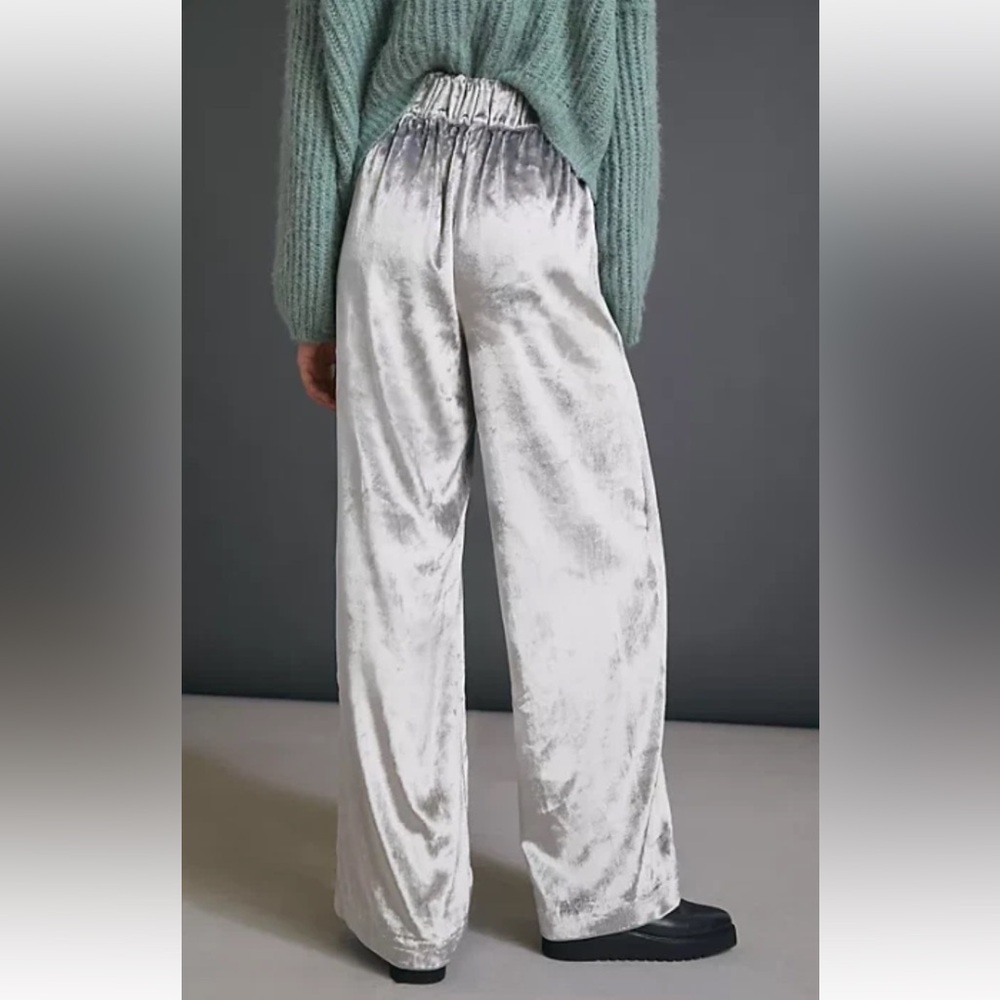 Maeve by Anthropologie velvet wide leg pant silver gray size S - Picture 4 of 8